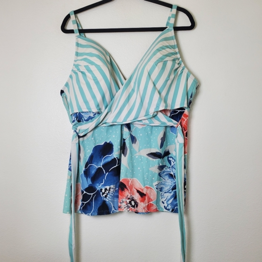 Lane Bryant Swim By Cacique Women's Striped Floral Tankini Swimsuit Top No Wire - Picture 2 of 12
